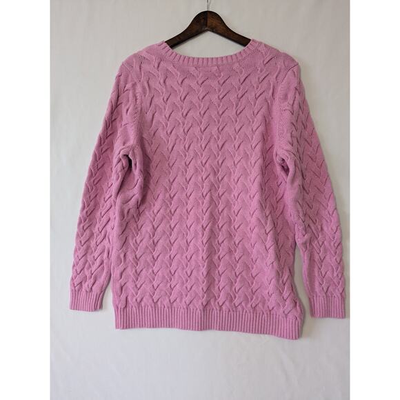 Lands End Sweater Womens Large Pink Cableknit Drifter Fisherman Cotton Academia - Picture 3 of 8
